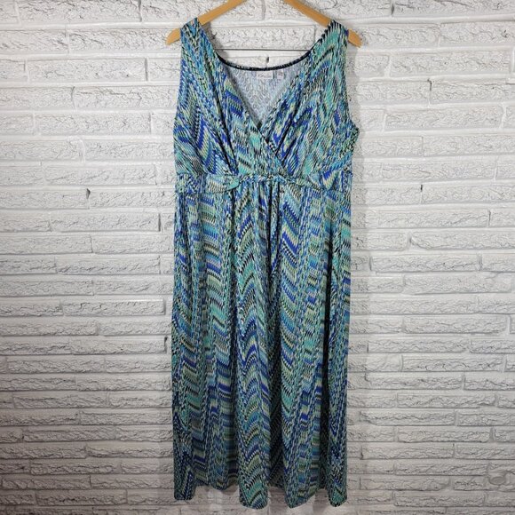 Kim Rogers Womens Dress 1X Plus Sheath Sleeveless Blue Watercolor WAT67E - Picture 1 of 10